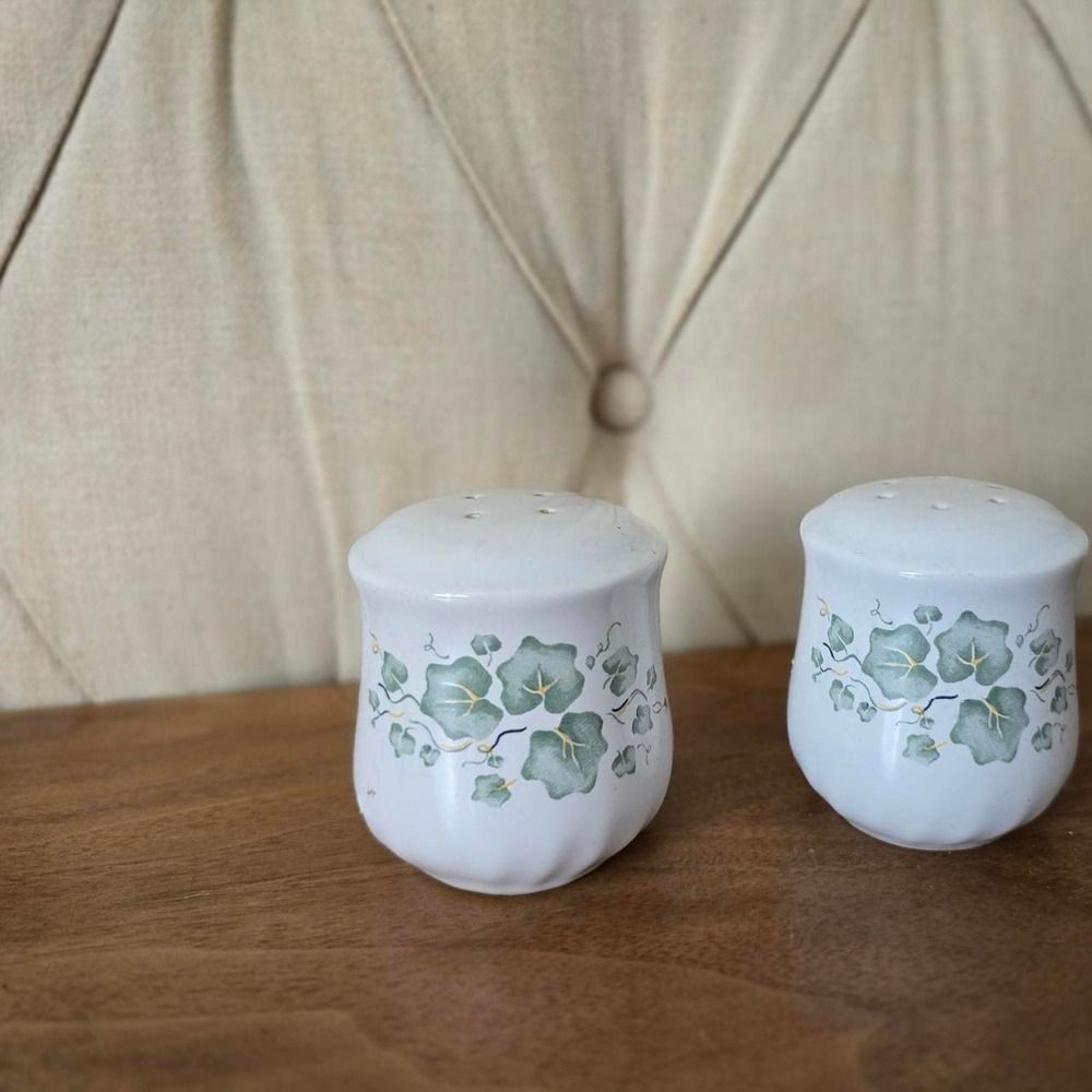 Vintage ceramic salt & pepper shaker set – green ivy